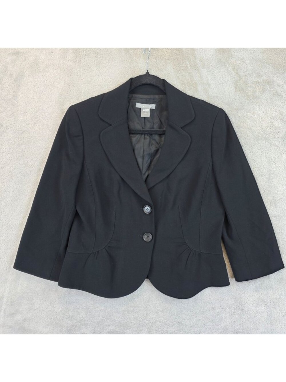 Ann Taylor Blazer Womens 6 Black Two Button Lined Peplum Short Jacket Work